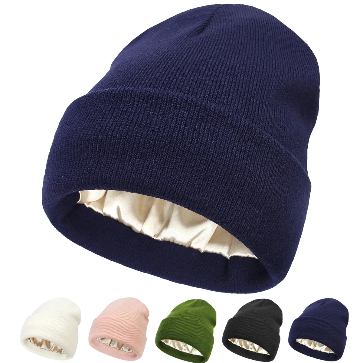 Silk Lining Soft Slouchy Warm Cuffed Beanie Hat 1