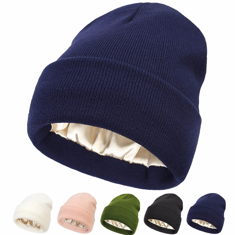 Silk Lining Soft Slouchy Warm Cuffed Beanie Hat