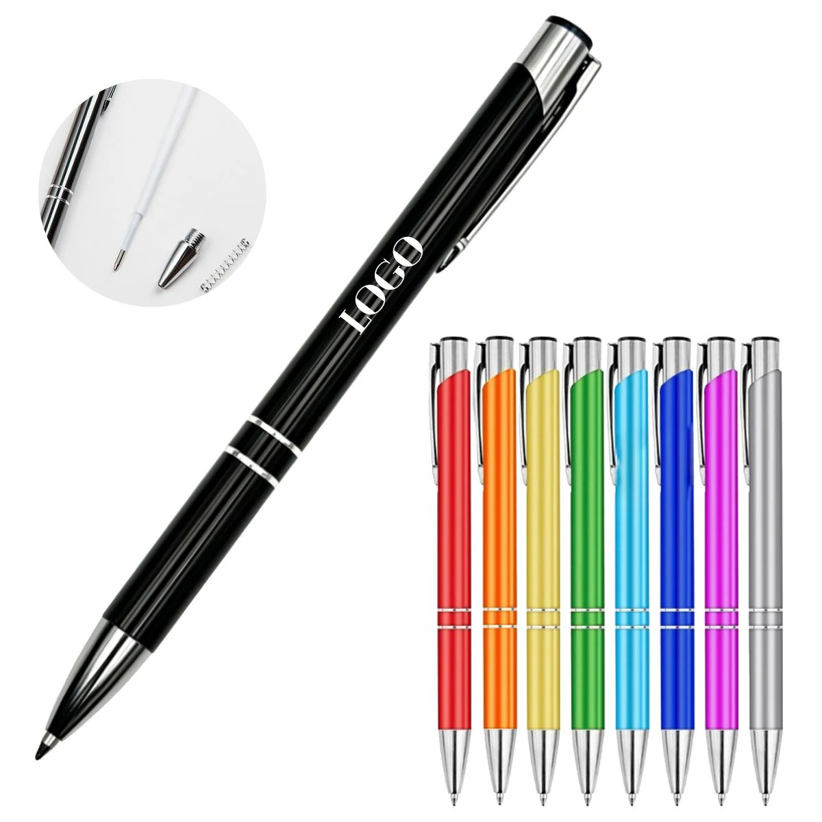 Click Action Aluminum Barrel Ballpoint Writing Pen, custom pen with logo imprint 1