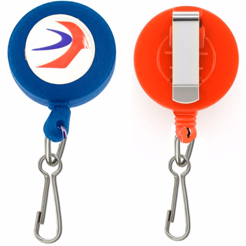 Retractable Round Badge Reel Holder w/ J-Hook & Belt Clip