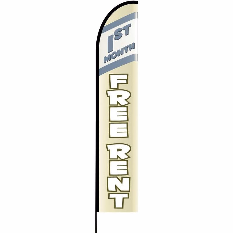 First Month Free Rent Flag Kit 15' Feet Feather Flag Sign Outdoor Banner