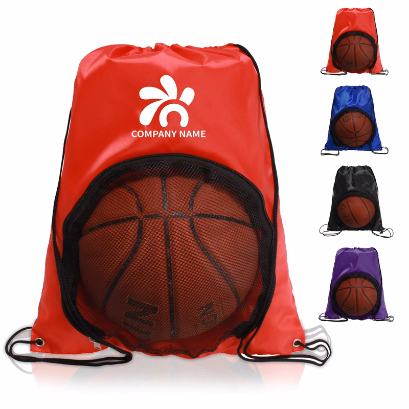 Drawstring Sports Backpack with Mesh Ball Pocket