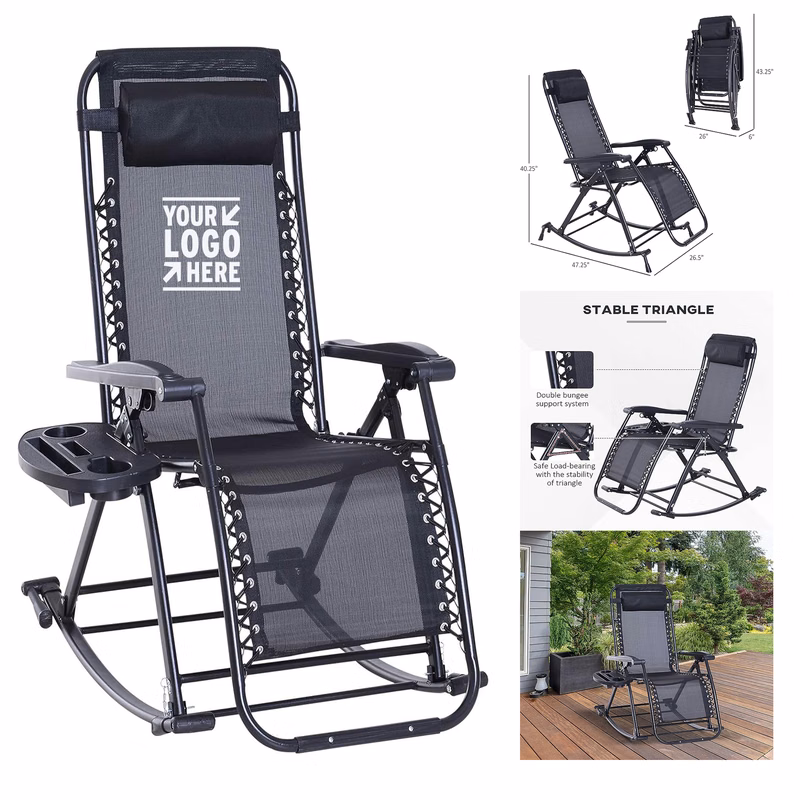 Outdoor Foldable Reclining Anti Gravity Lounge Rocker w/Pillow Chair