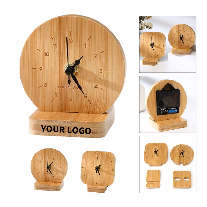 Natural Bamboo Desk Clock Minimalist Grain Face