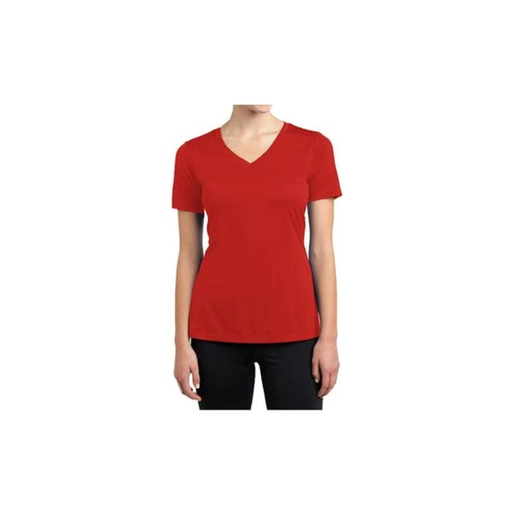 Women's V-Neck Fitted Tees - Red Large Cotton Short Sleeve 1
