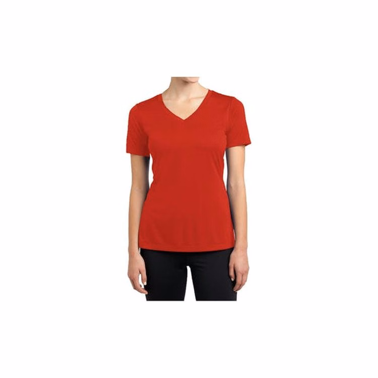 Women's V-Neck Fitted Tees - Red Large Cotton Short Sleeve