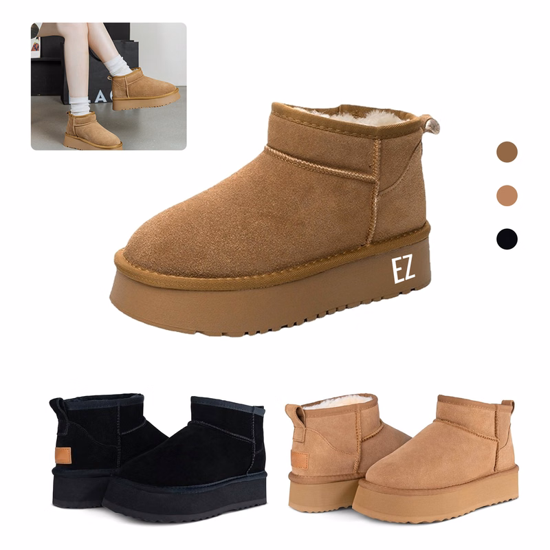 Cow Suede Leather Pull on Platform Boots