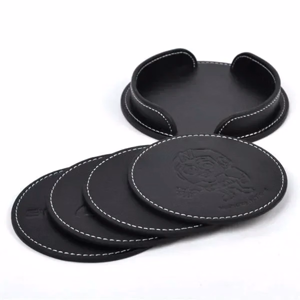 Leather 4 Round Coaster Set