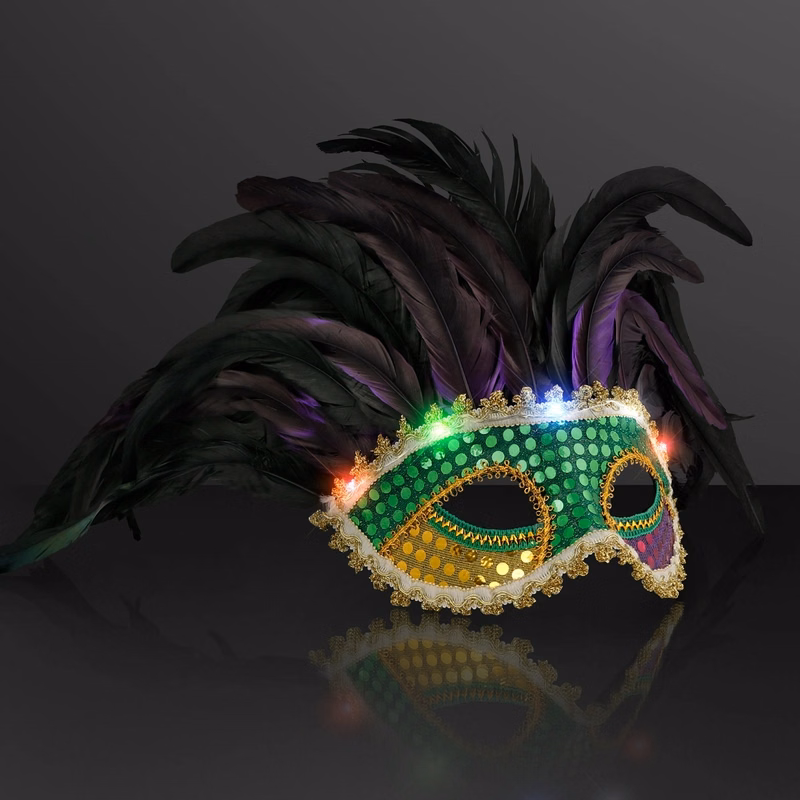 Light Up Mardi Gras Masks, Festive Feathers