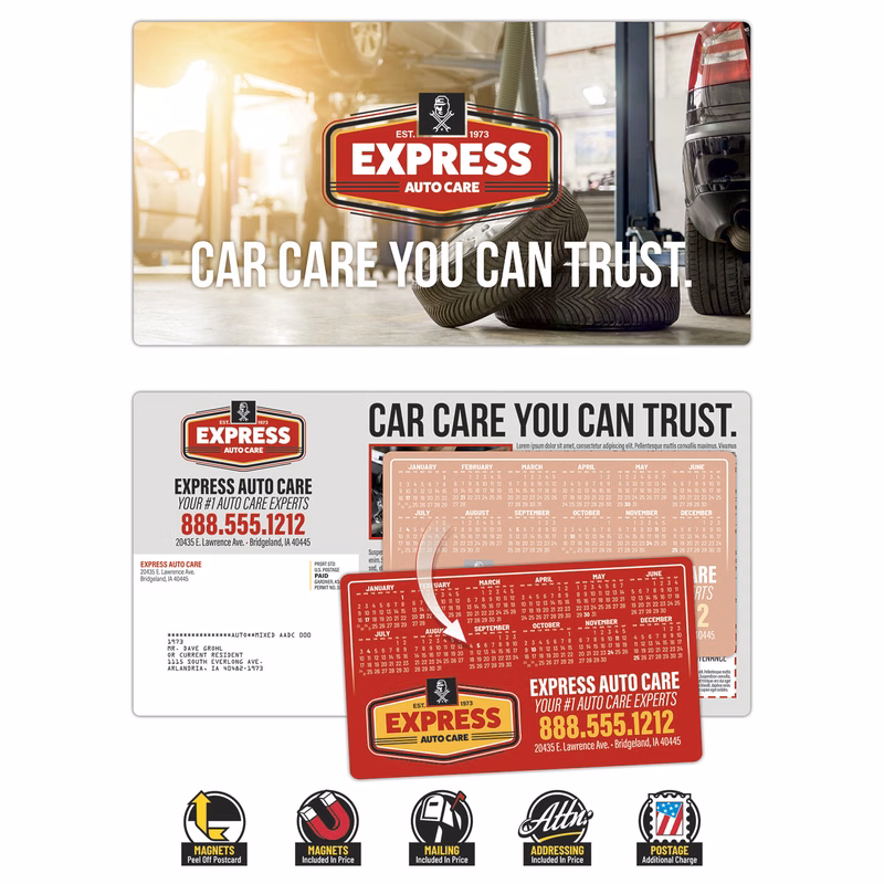 Magna-Peel Laminated Postcard (10.5x5.5; 14pt) with 3.5x6 Round Corner Magnet (25 mil)