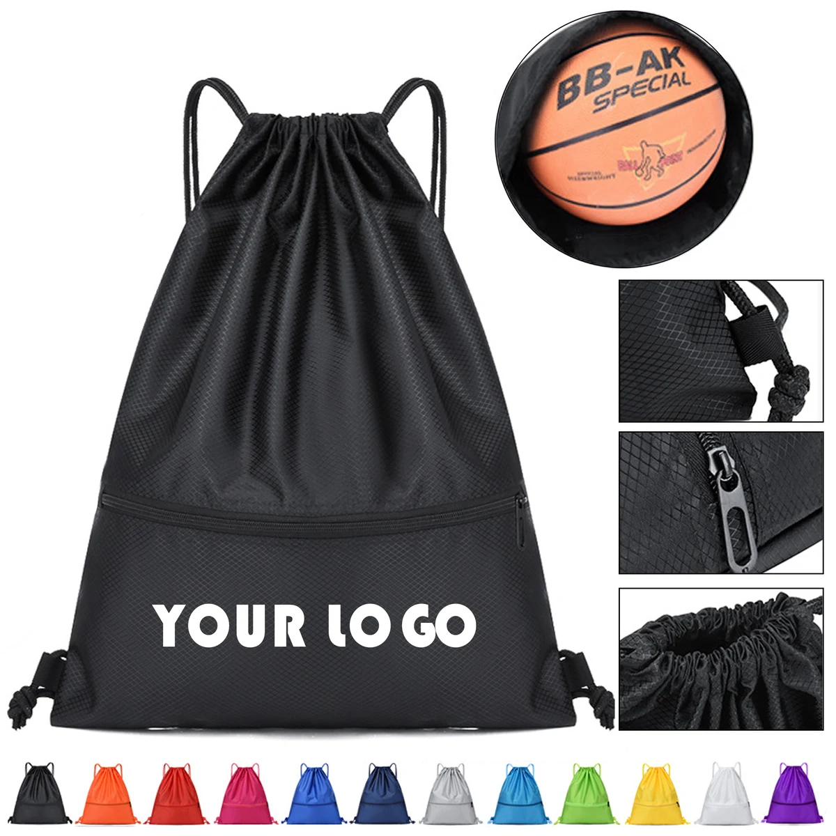 19.3" Drawstring Backpack With Front Zipper 1