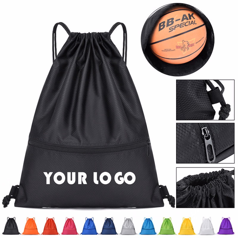19.3" Drawstring Backpack With Front Zipper