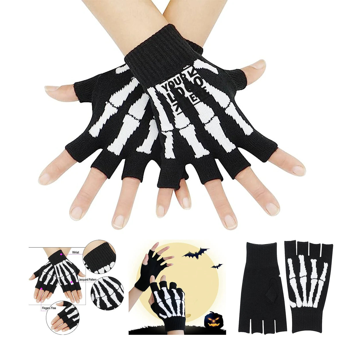 Unisex Stretchy Fingerless Hand Warmer Skeleton Gloves 1
