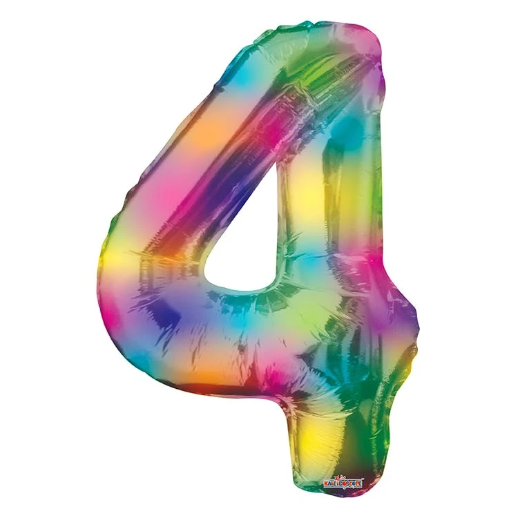 Mylar Number 4 Balloons - Rainbow 34" 1