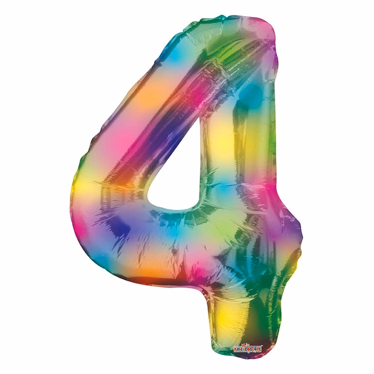 Mylar Number 4 Balloons - Rainbow 34"