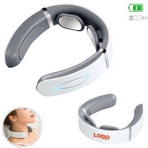 White Rechargeable Neck Massager With Electric Pulse And Magnetic Pads