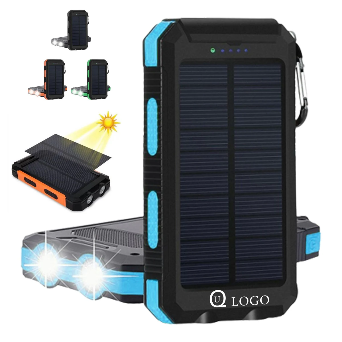 8000Mah Solar Power Bank Flashlight W/Built-In Compass 1