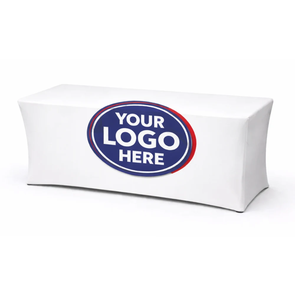 4ft WHITE Stretch Fitted Table Cover w/Front Logo 1