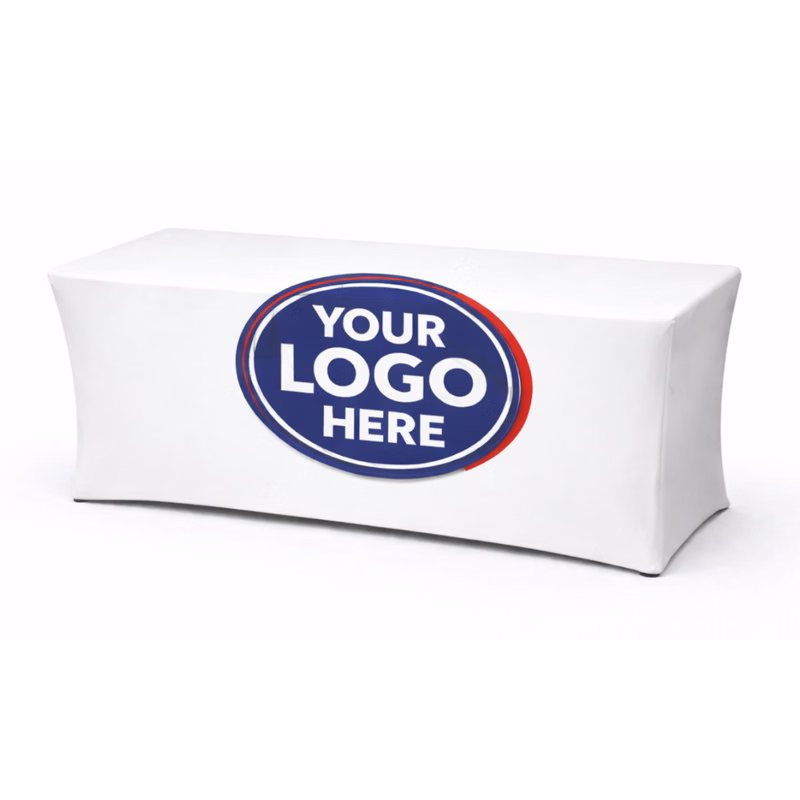 4ft WHITE Stretch Fitted Table Cover w/Front Logo