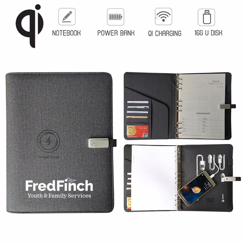 8000 mAh Power Bank Notebook with Wireless Charger