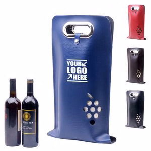 Buckled Dual Bottles PU Leather Wine Bag with Grape Window