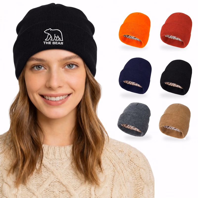 Satin-Lined Knit Beanie With Custom Logo