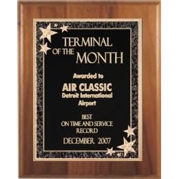 7" x 9" Cherry Finish Plaque with a Black Starburst Plate 1