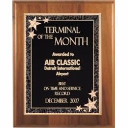 7" x 9" Cherry Finish Plaque with a Black Starburst Plate