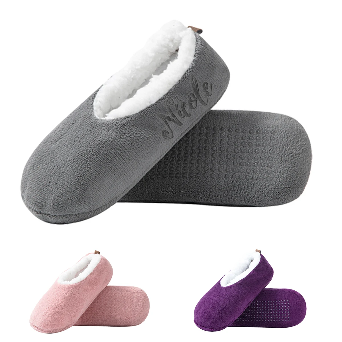 Adult Polyester Fleece Lined Non-Slip Indoor Slipper Socks 1