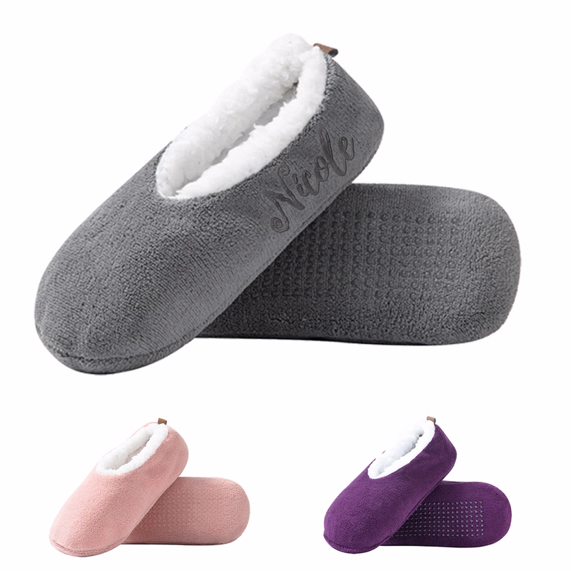 Adult Polyester Fleece Lined Non-Slip Indoor Slipper Socks