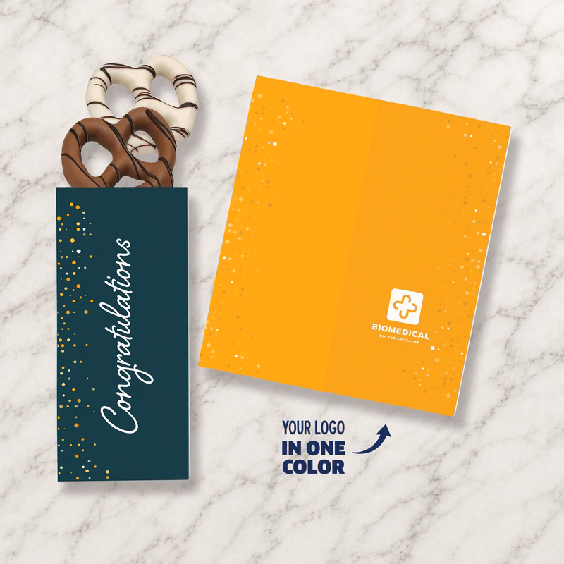 One Color Foil-Stamped Stock Congratulations Sweeter Cards with Chocolate Dipped Pretzels
