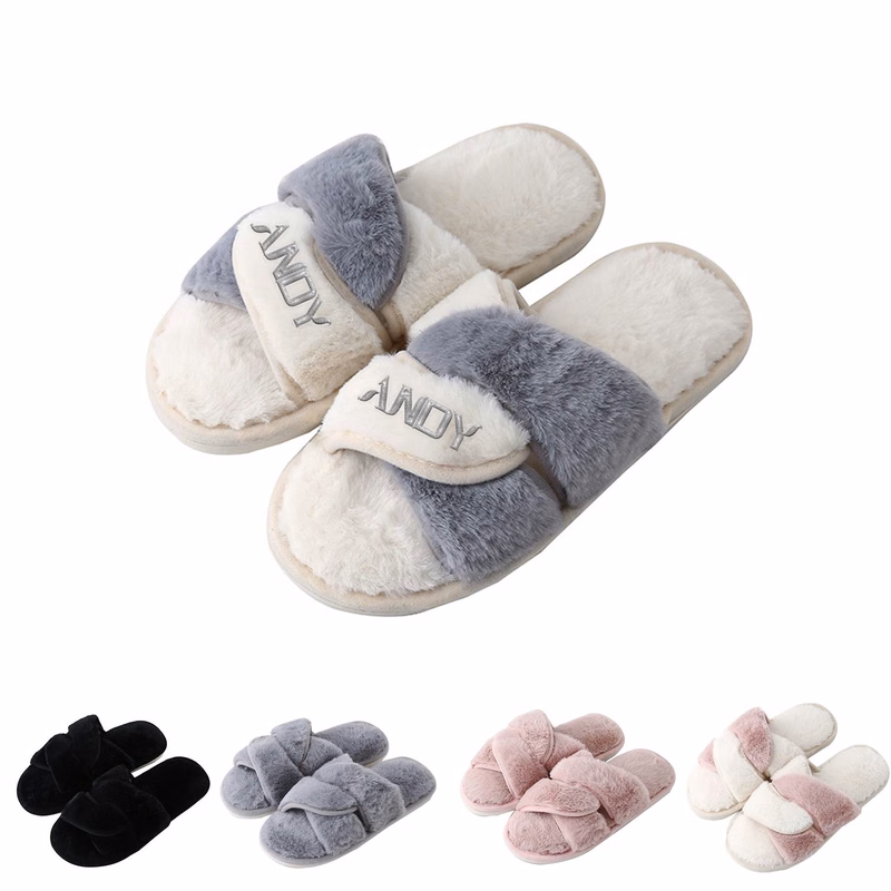 Cross Band Fuzzy Slippers