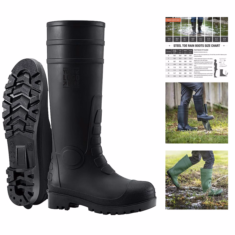 Men's Steel Toe Rain Boots PVC Rubber Boots