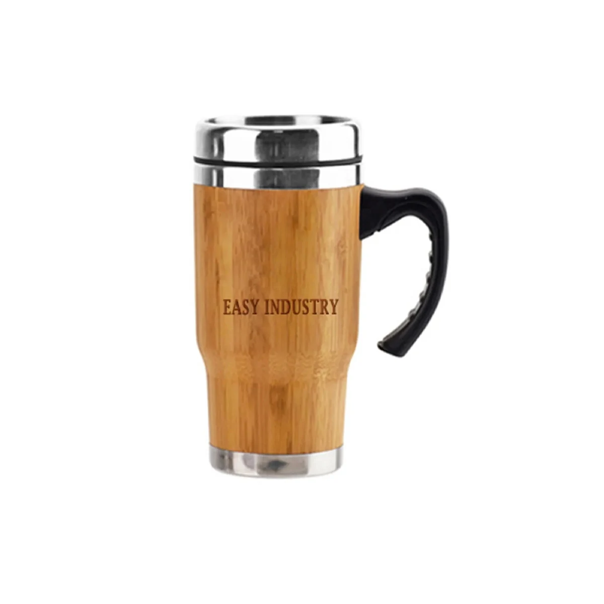 14 OZ Plastic Handle Stainless Steel Bamboo Tumbler 1