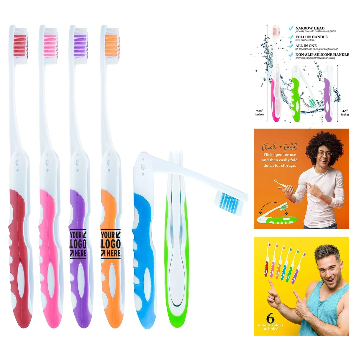 Medium-Multicolor Bristle Travel Folding Camping Toothbrush Bulk 1