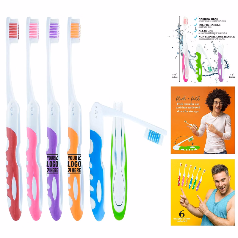 Medium-Multicolor Bristle Travel Folding Camping Toothbrush Bulk