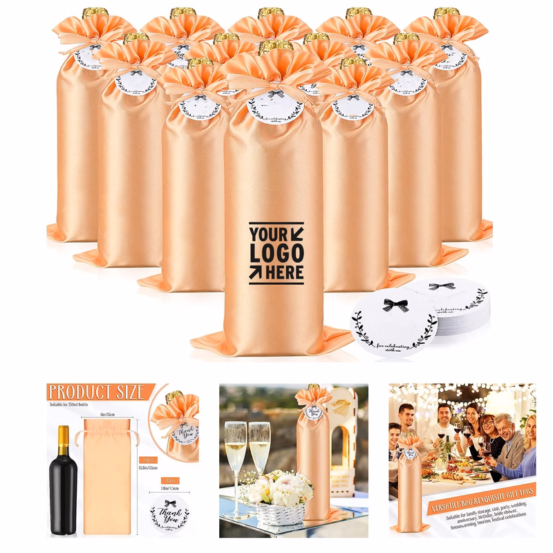 Satin Wine Gift Bag with Drawstring Tag