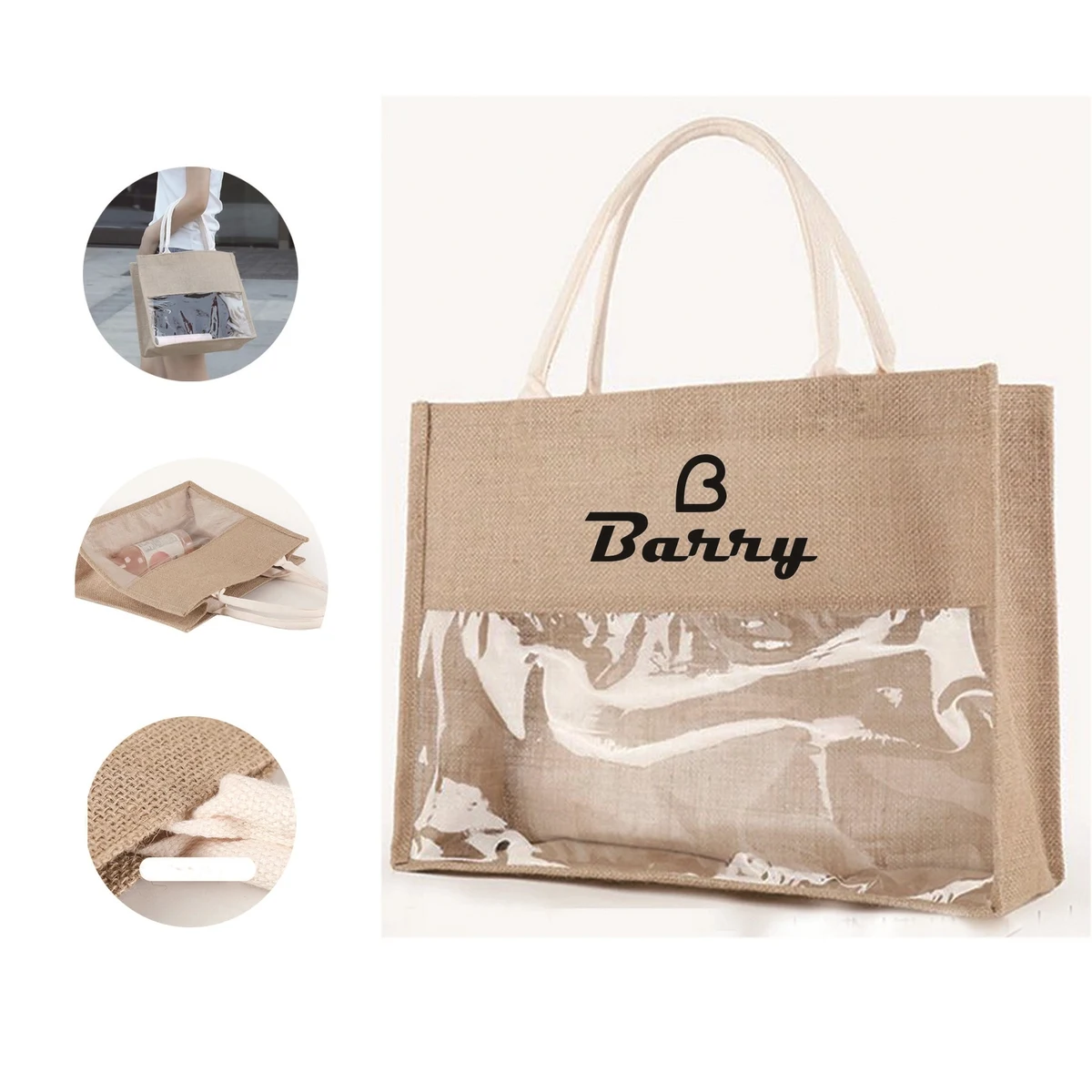 Large Jute Beach Handbag/Woven Tote Bag, custom tote bag with logo imprint 1