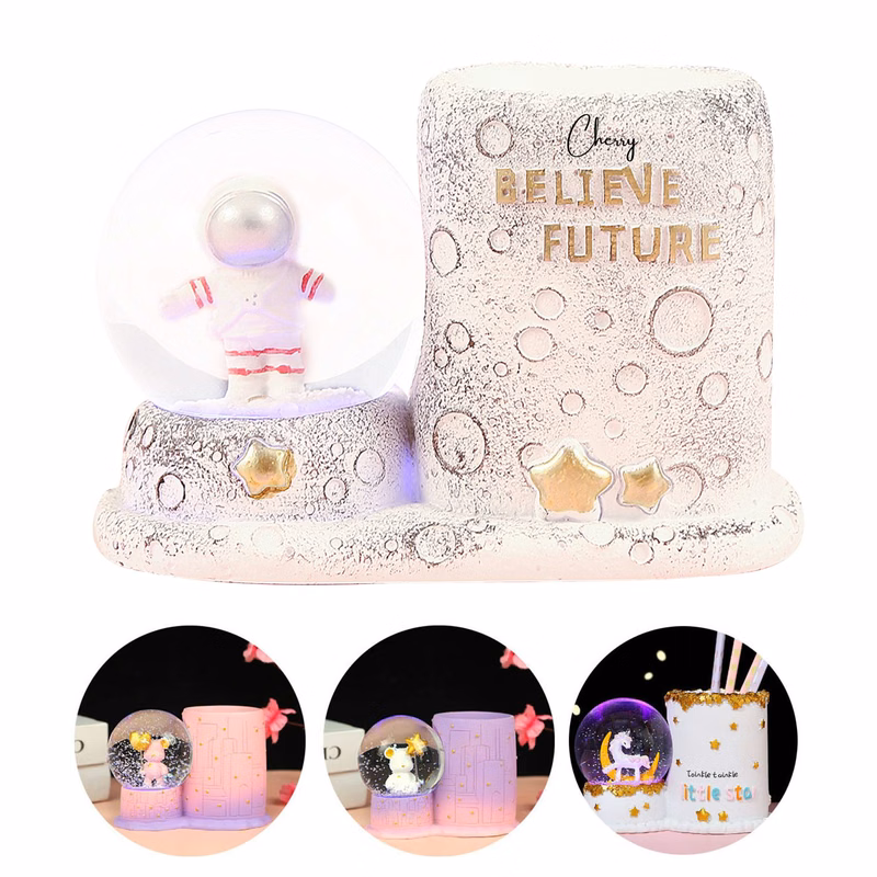 Cartoon Sparkling Snow Crystal Ball Pen Holder