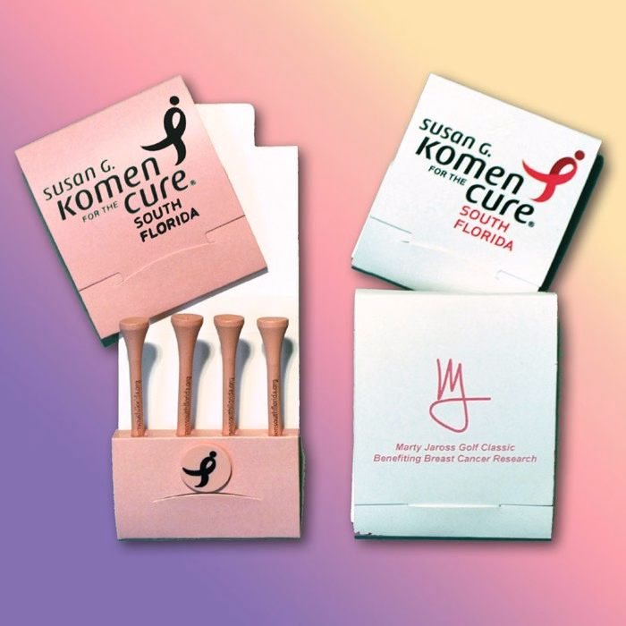Golf Tee Matchbook Packet w/ Four Pink 2 1/8" Tees & 1 Marker