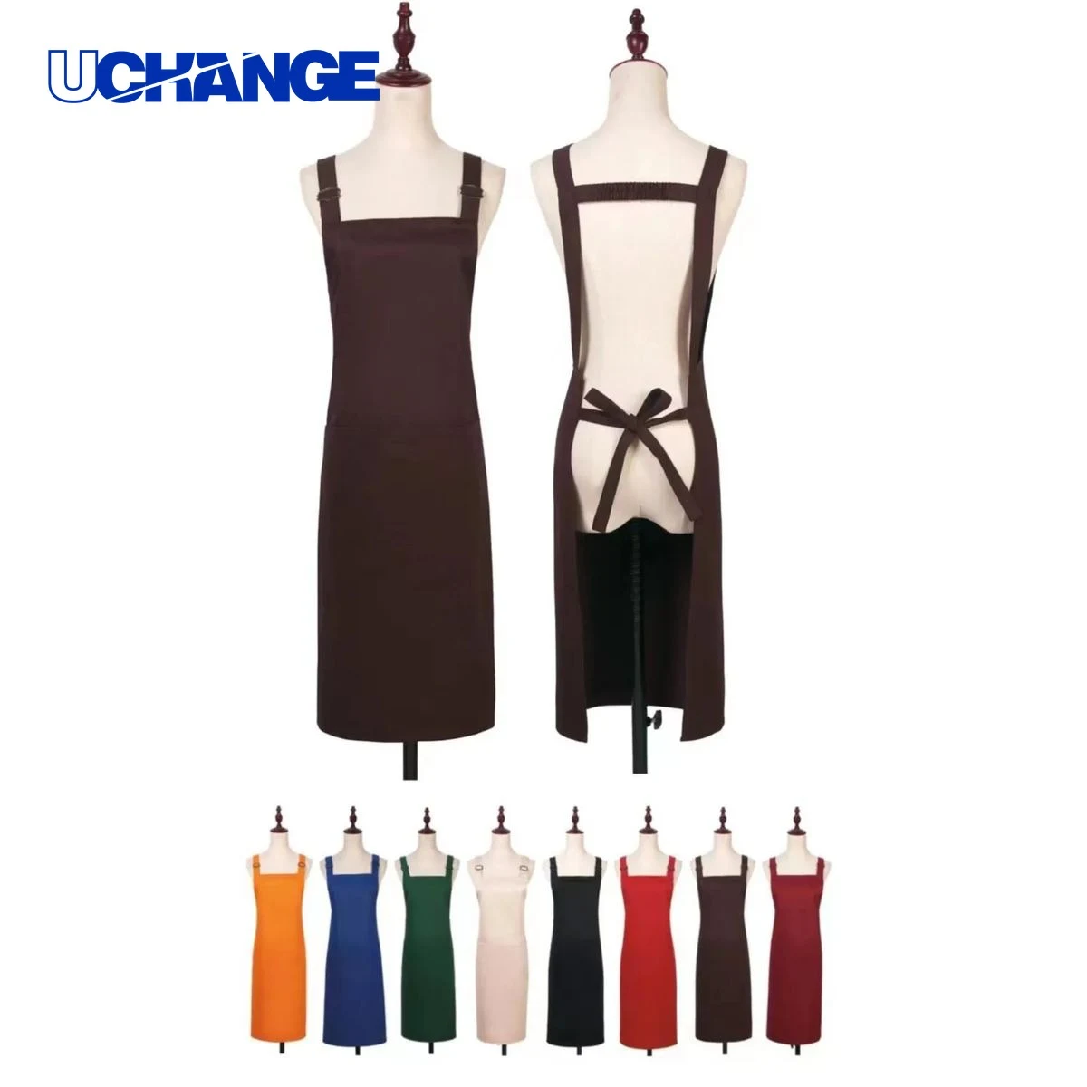 Cotton Kitchen Bib Apron with Two Pockets 1