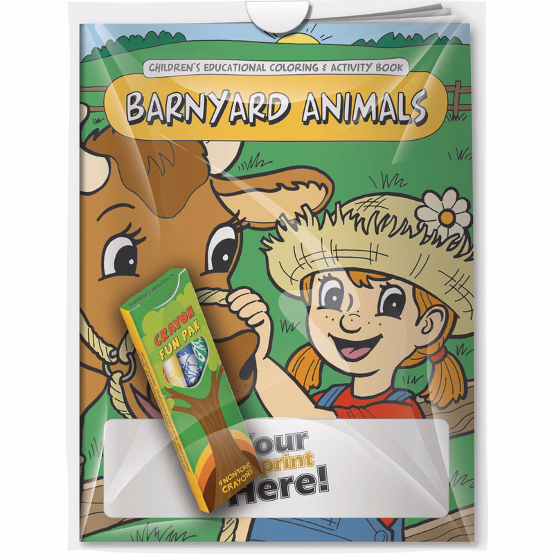 Combo Pack - CB1031 Coloring Book & 4-Pack of Crayons (Imprinted) in a Poly Bag