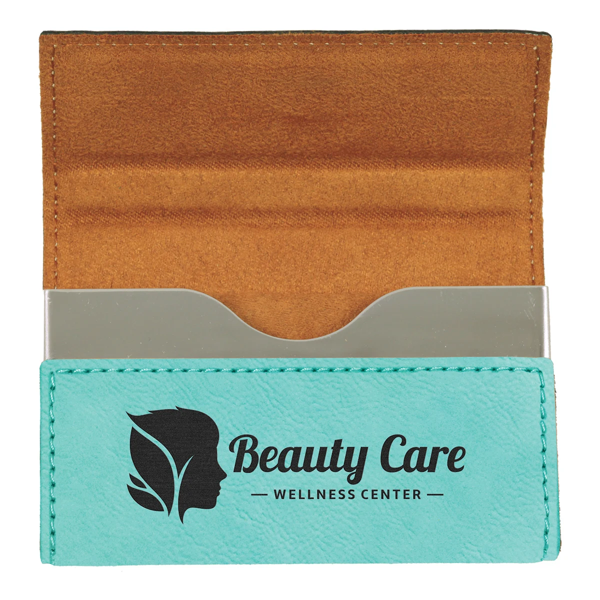 Teal Leatherette Business Card Holder 1