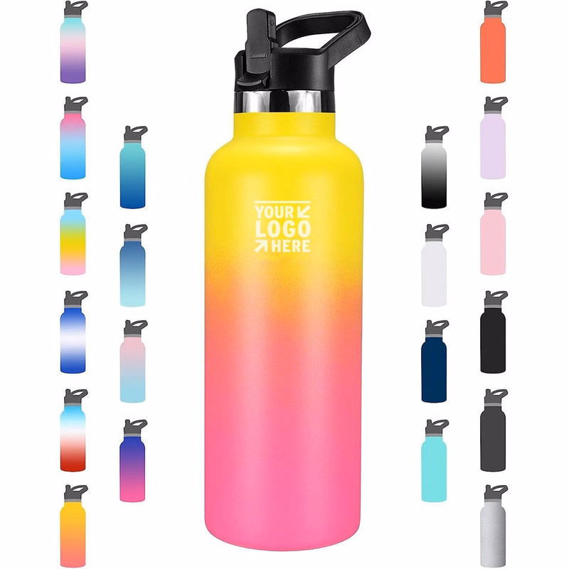 Standard Mouth Stainless Steel & Vacuum Insulated Bottle, New Straw Lid with Wide Handle 22oz -650ml