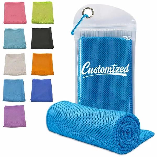 Custom Quick-Dry Microfiber Cooling Towel with Carabiner Pouch — Sports Gift
