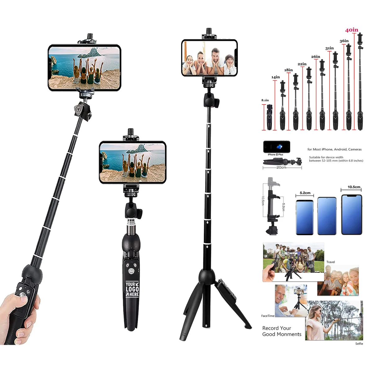Wireless Remote Shutter Compatible Portable 40 Inch Aluminum Alloy Selfie Stick Phone Tripod
1