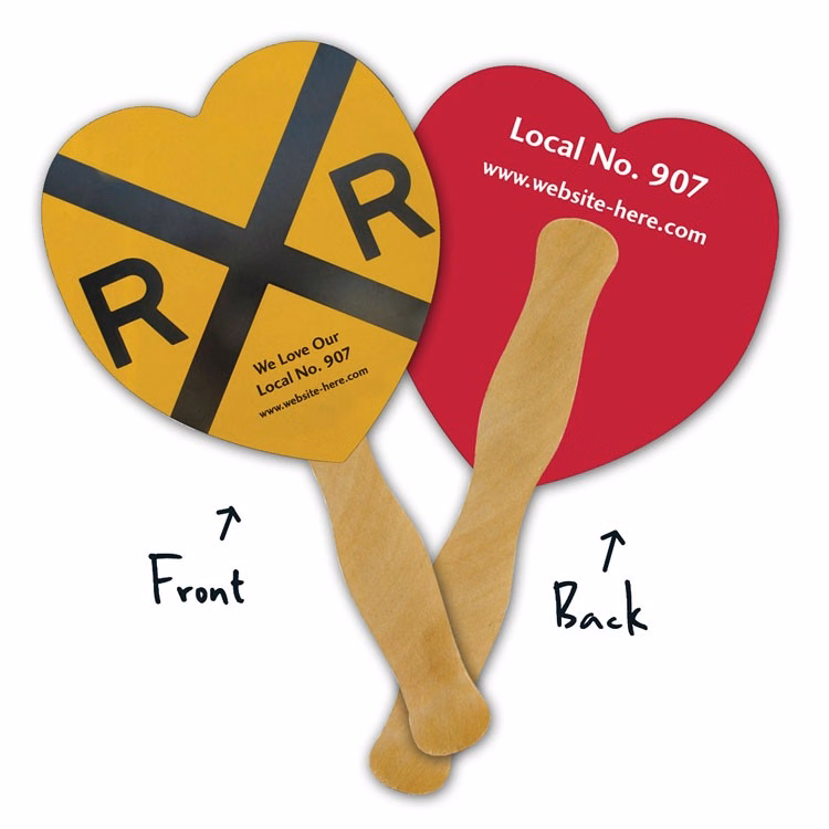 Mini Hand Fan - 5.25x5.5 Heart Shaped Laminated - 14 pt.