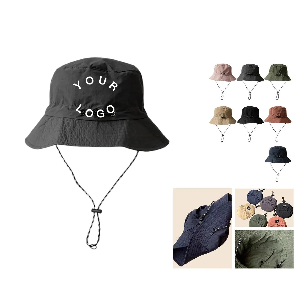 Polyester Fishermans Hat with Mesh Panels and Strap 1