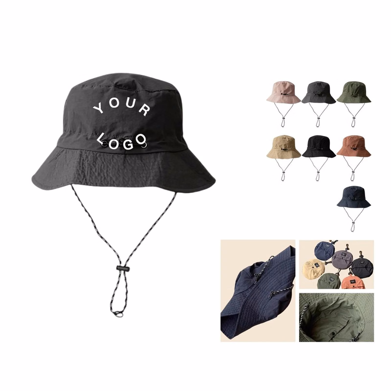 Polyester Fishermans Hat with Mesh Panels and Strap