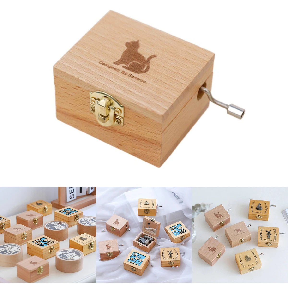Mini Wooden Hand Crank Music Box 1